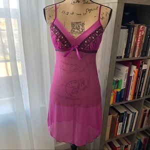 Purple floral lace mesh slip dress